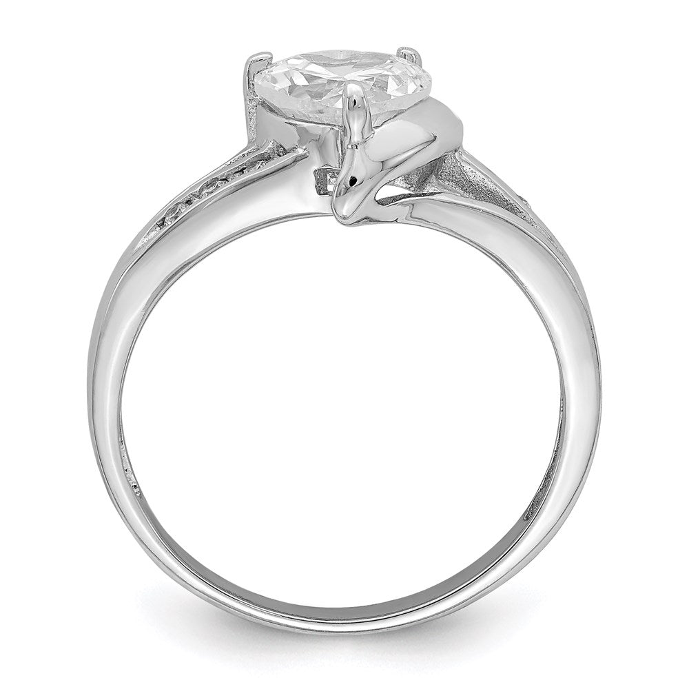 Sterling Silver Rhodium Plated Cz Heart Ring