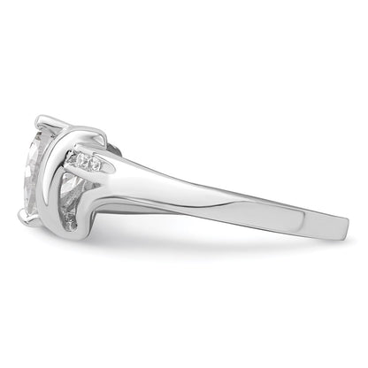 Sterling Silver Rhodium Plated Cz Heart Ring