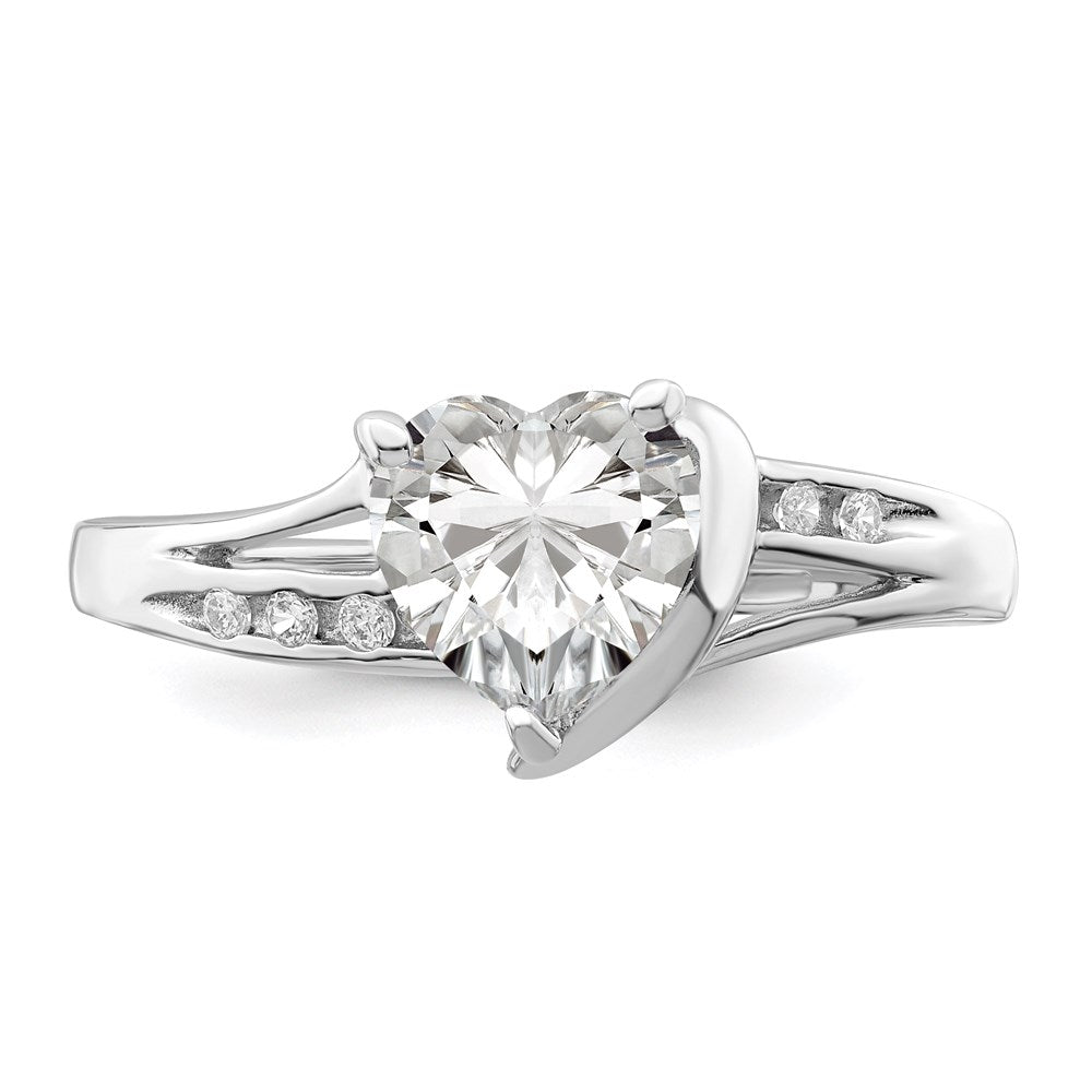 Sterling Silver Rhodium Plated Cz Heart Ring