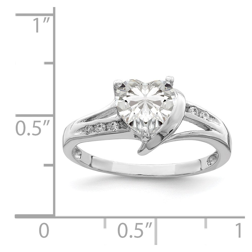 Sterling Silver Rhodium Plated Cz Heart Ring