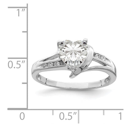 Sterling Silver Rhodium Plated Cz Heart Ring