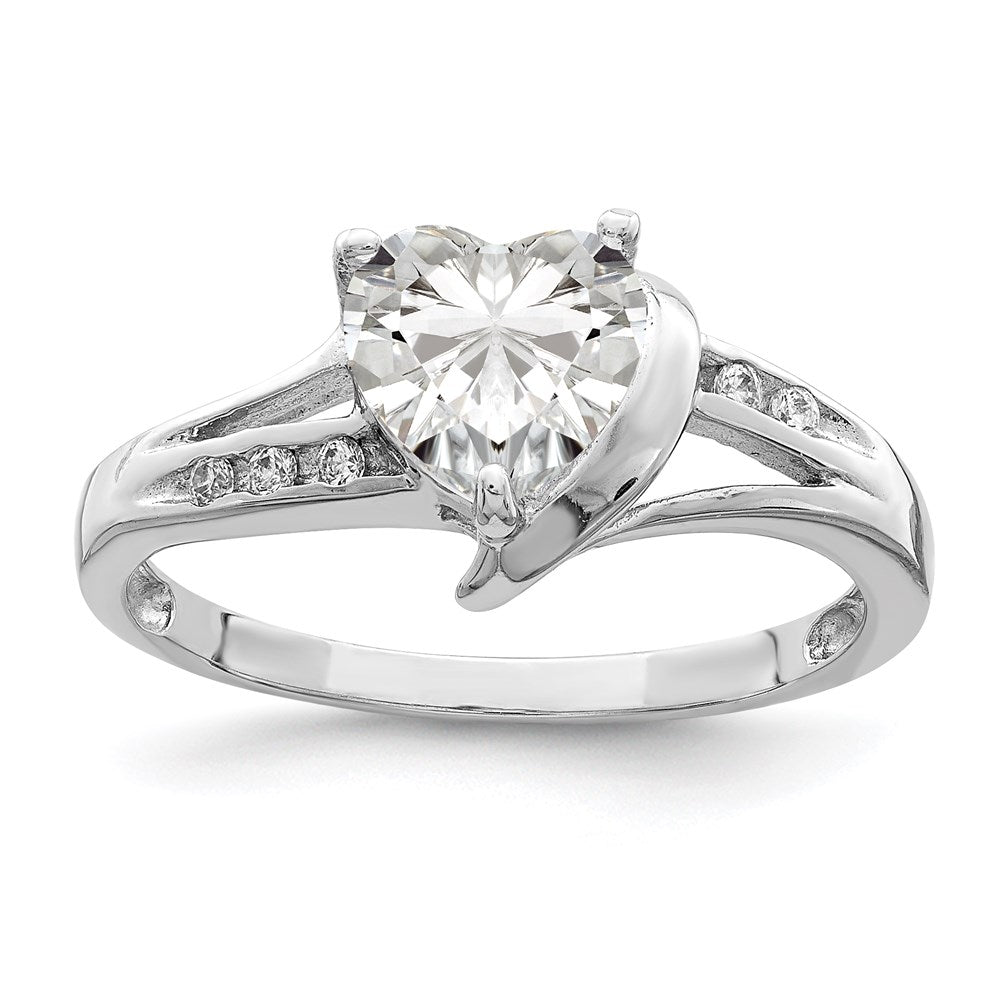 Sterling Silver Rhodium Plated Cz Heart Ring