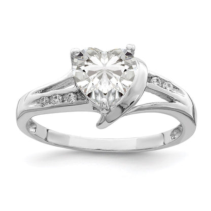 Sterling Silver Rhodium Plated Cz Heart Ring
