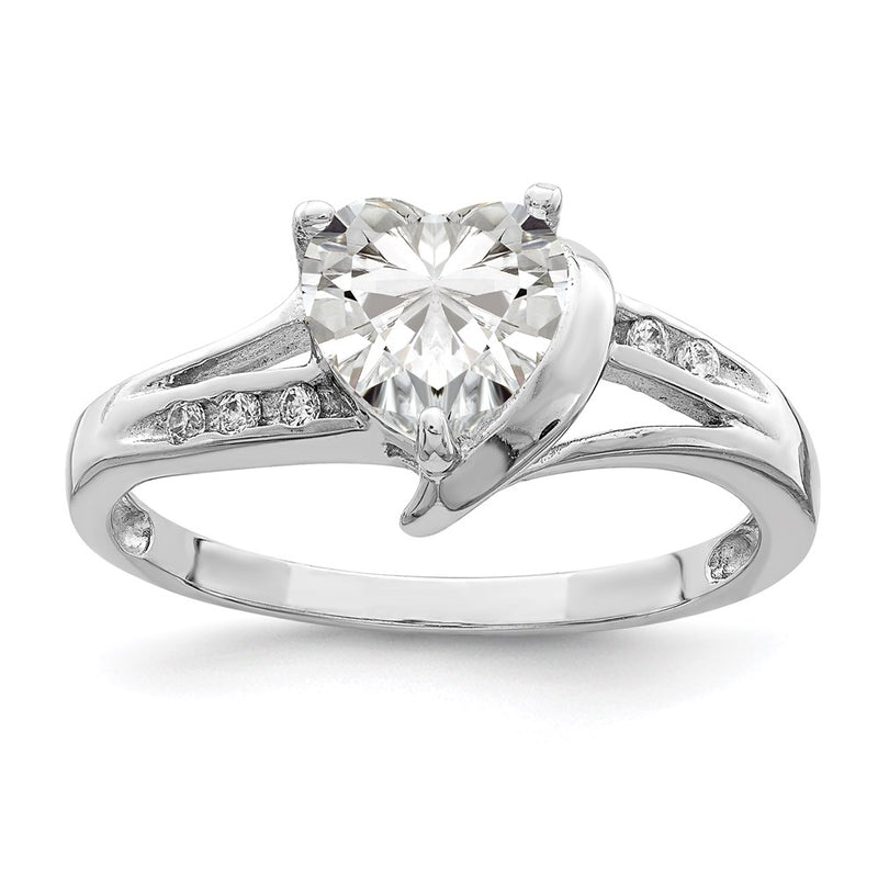 Sterling Silver Rhodium Plated Cz Heart Ring