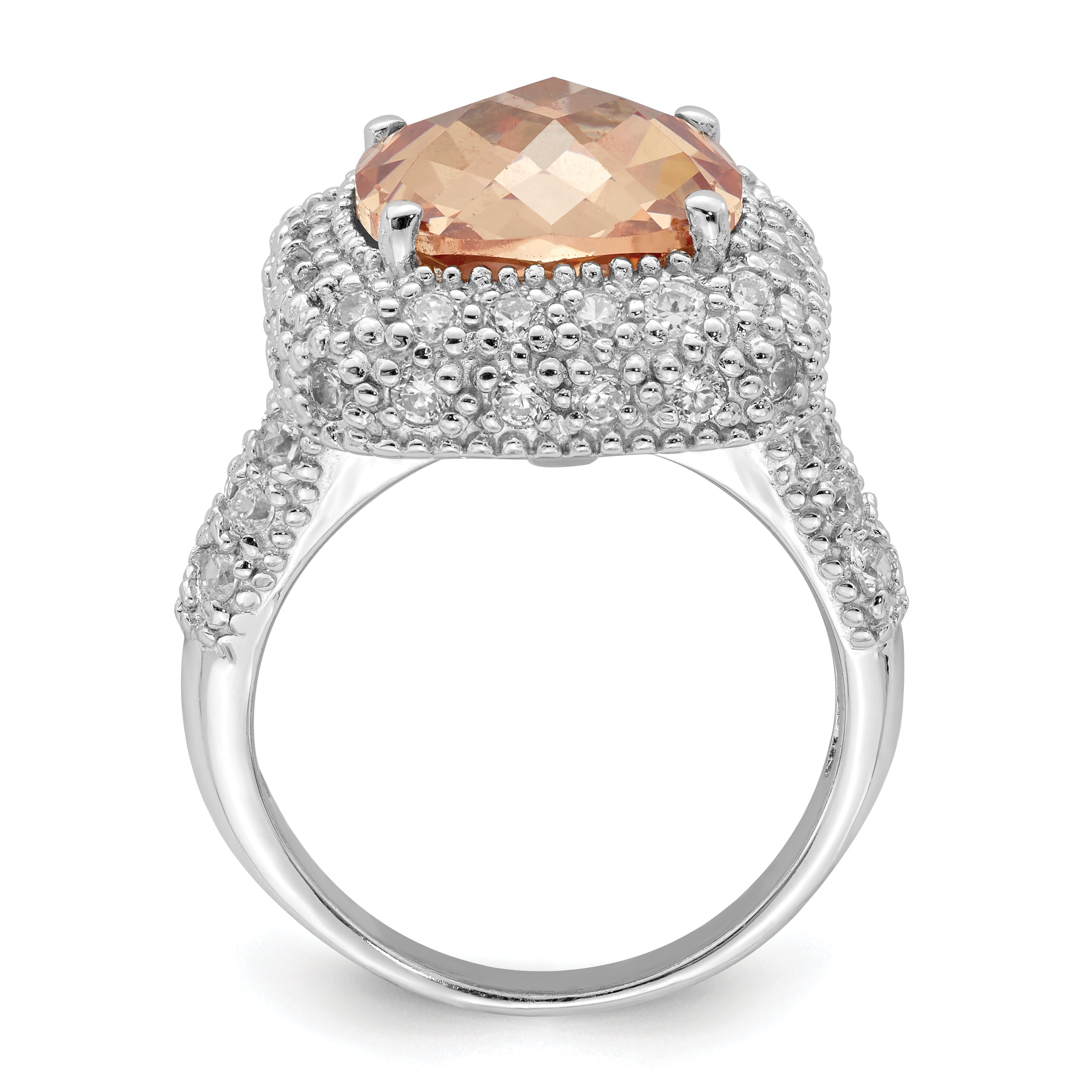 Sterling Silver Champagne & Clear Cz Ring