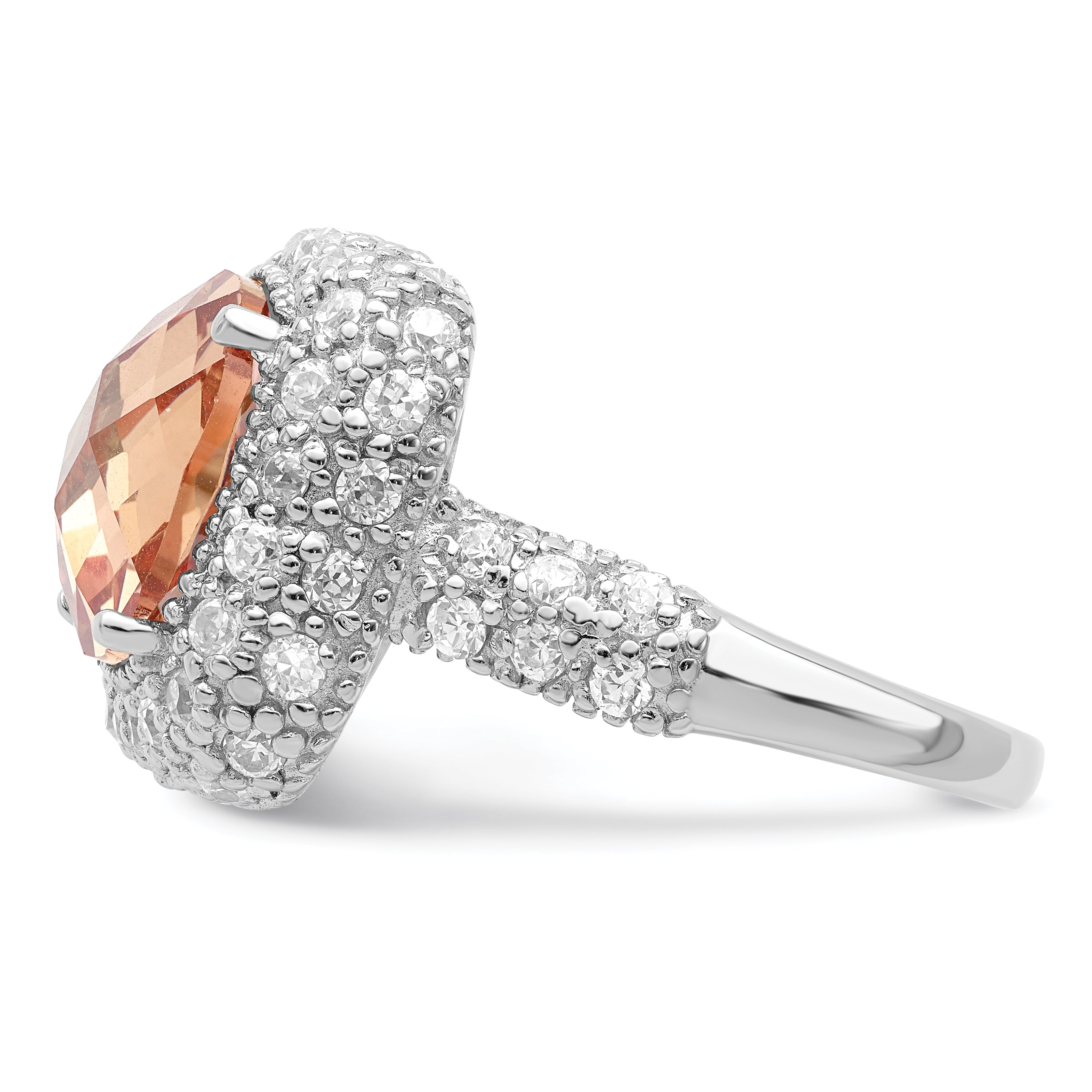 Sterling Silver Champagne & Clear Cz Ring