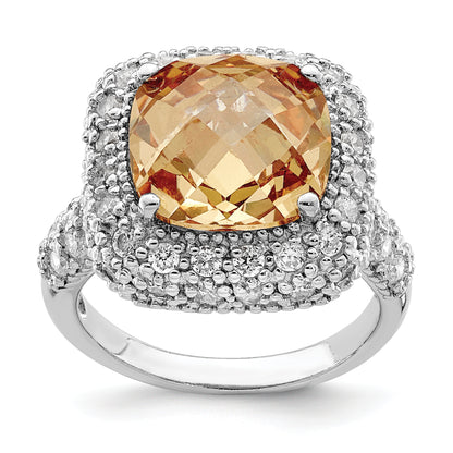 Sterling Silver Champagne & Clear Cz Ring