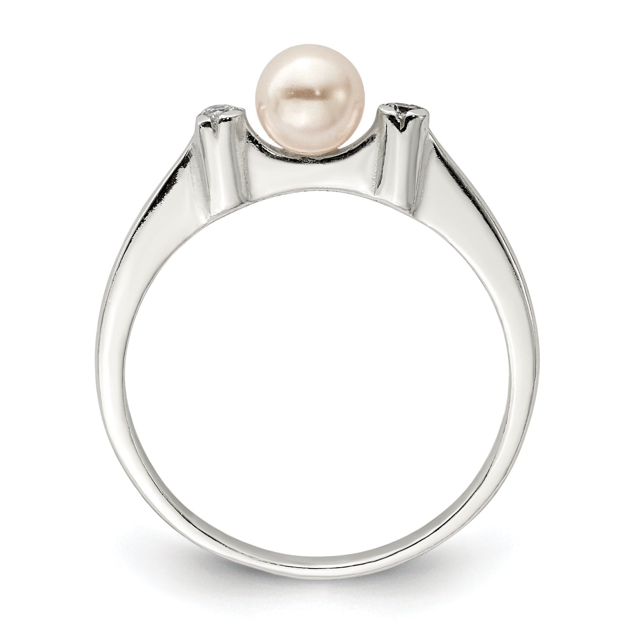Sterling Silver Cz Imitation Pearl Ring