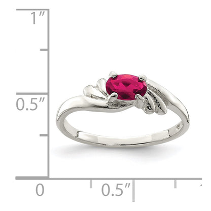 Sterling Silver Red Oval Cz Ring
