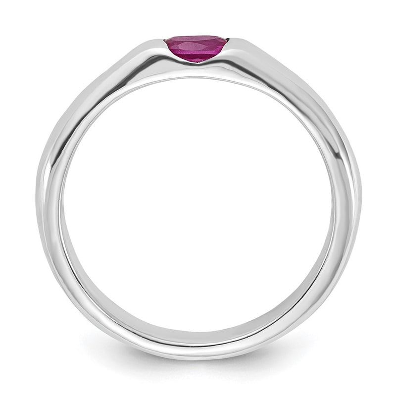 Sterling Silver Red Oval Cz Half Bezel Ring (Size 8 Only)