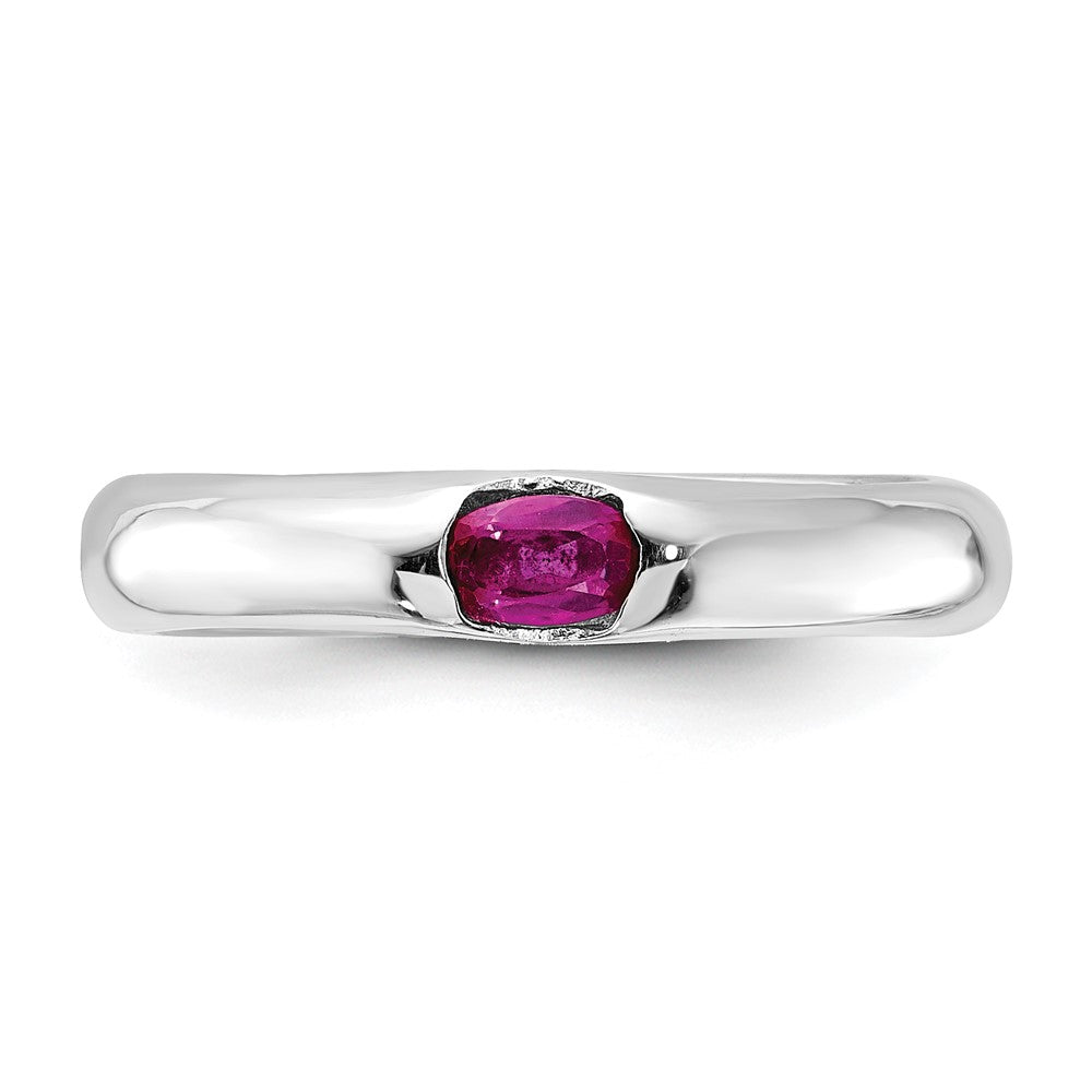 Sterling Silver Red Oval Cz Half Bezel Ring (Size 8 Only)