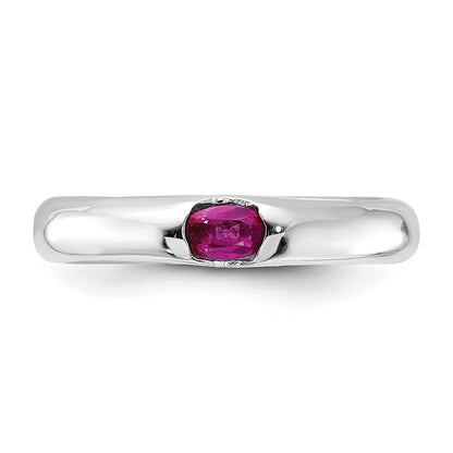Sterling Silver Red Oval Cz Half Bezel Ring (Size 8 Only)