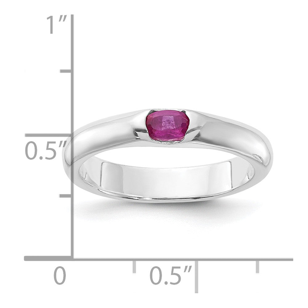 Sterling Silver Red Oval Cz Half Bezel Ring (Size 8 Only)
