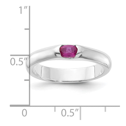 Sterling Silver Red Oval Cz Half Bezel Ring (Size 8 Only)