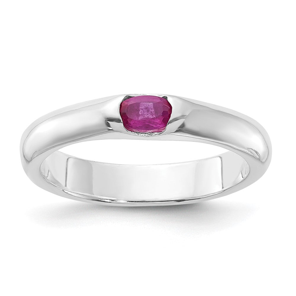 Sterling Silver Red Oval Cz Half Bezel Ring (Size 8 Only)