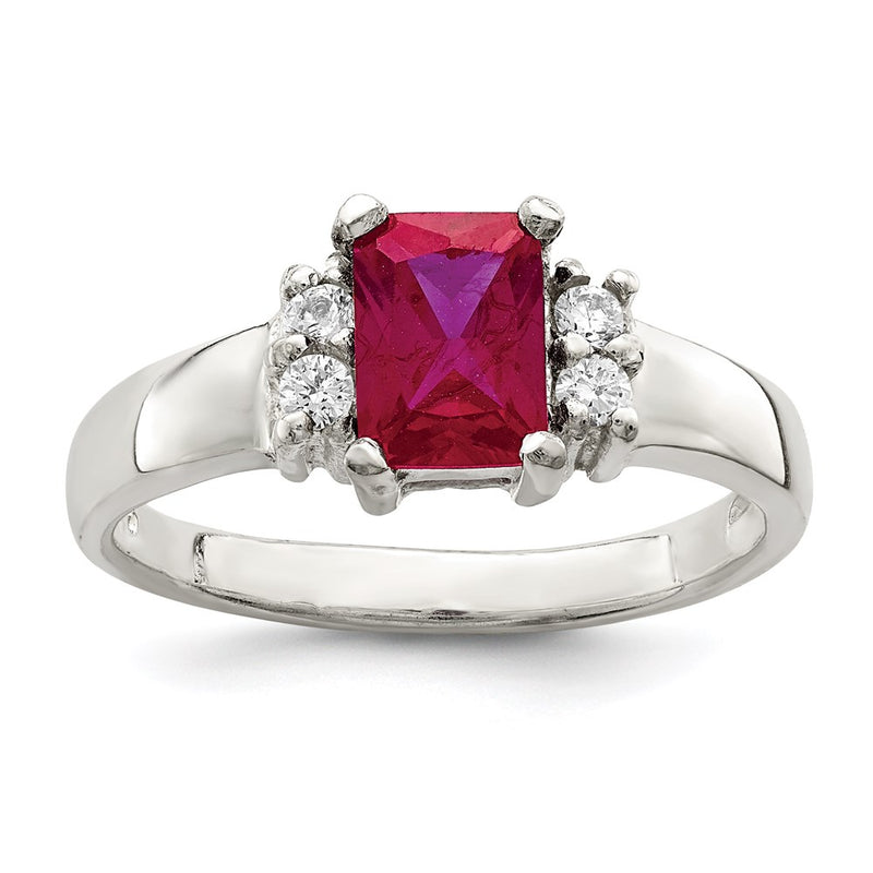 Sterling Silver Red & White Cz Ring