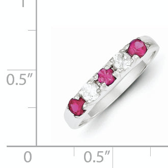 Sterling Silver Red & White Cz Ring (Size 7 Only)