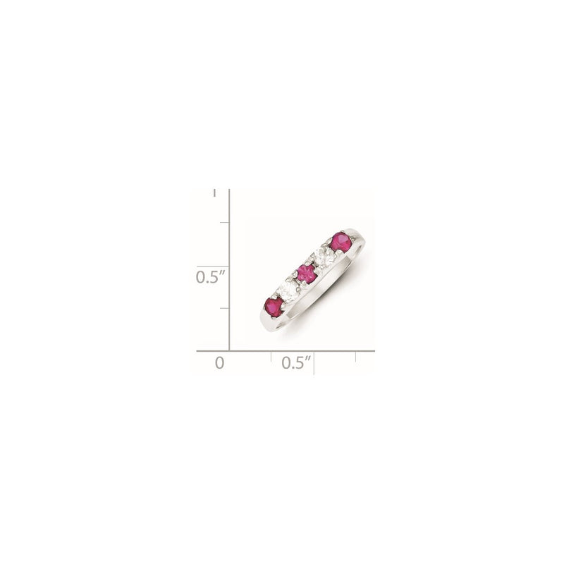 Sterling Silver Red & White Cz Ring (Size 7 Only)