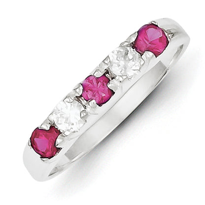 Sterling Silver Red & White Cz Ring (Size 7 Only)