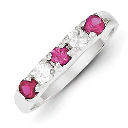 Sterling Silver Red & White Cz Ring (Size 7 Only)