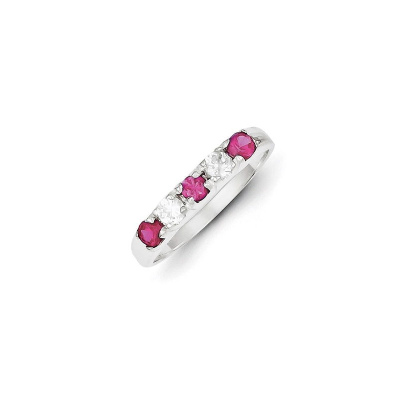Sterling Silver Red & White Cz Ring (Size 7 Only)