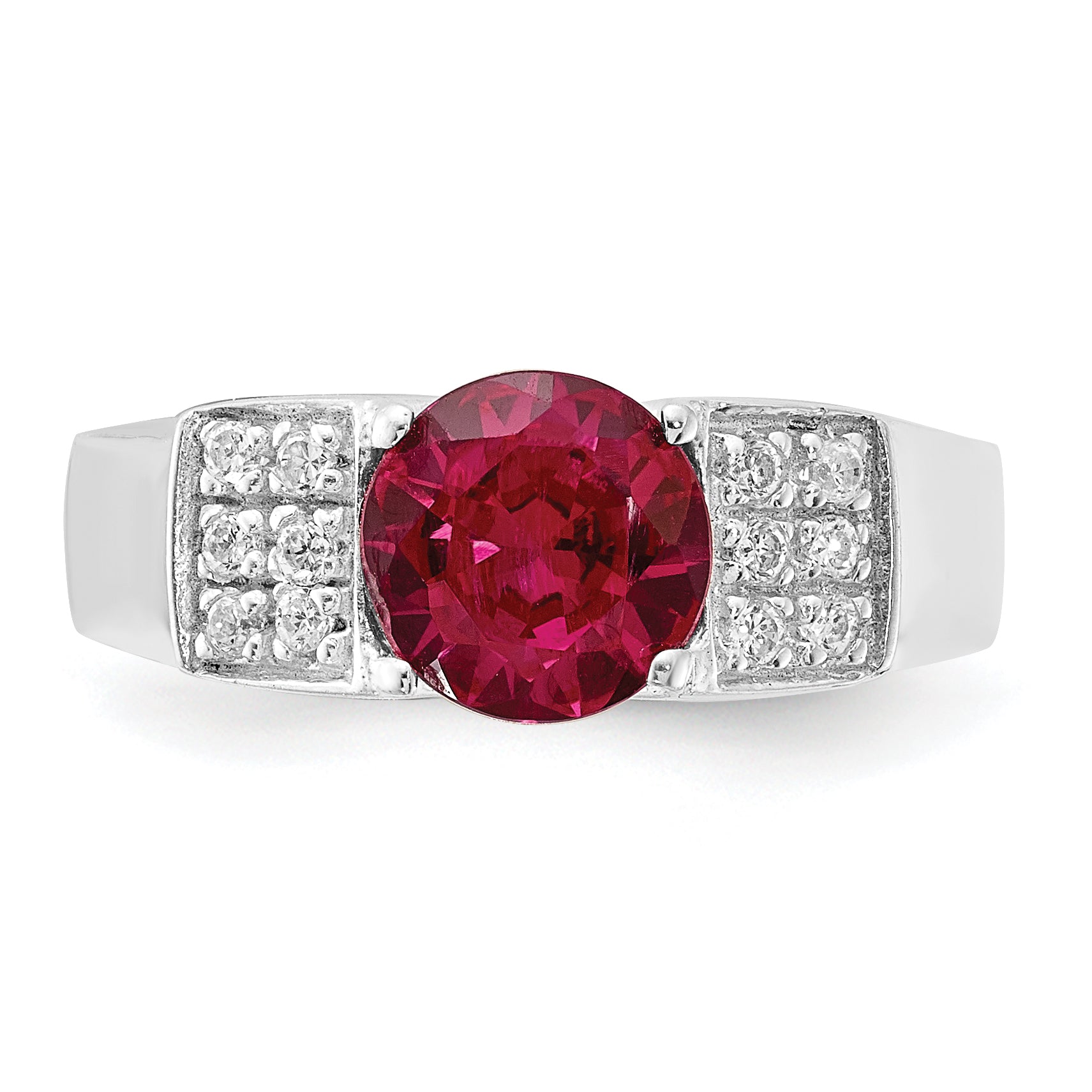 Sterling Silver Red Round Pav‚Äö Sides Cz Ring