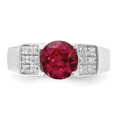 Sterling Silver Red Round Pav‚Äö Sides Cz Ring