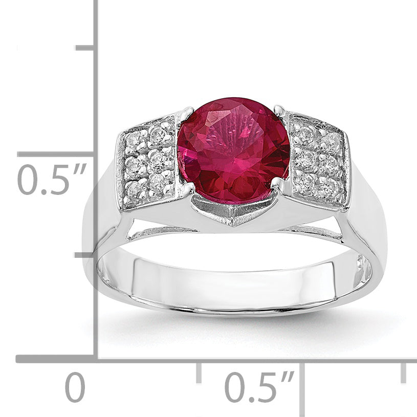 Sterling Silver Red Round Pav‚Äö Sides Cz Ring