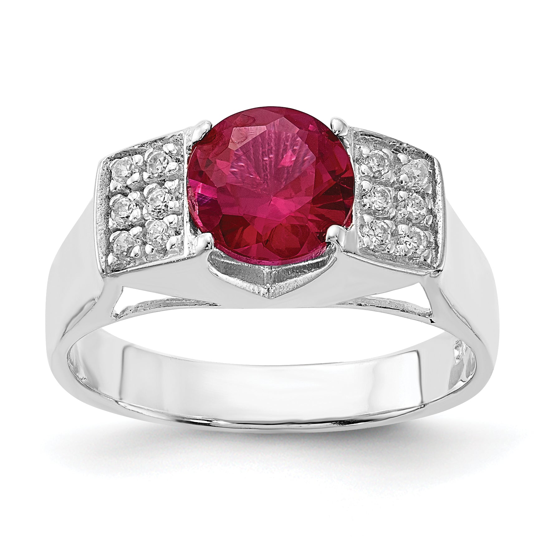 Sterling Silver Red Round Pav‚Äö Sides Cz Ring