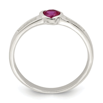 Sterling Silver Red Cz Heart Ring