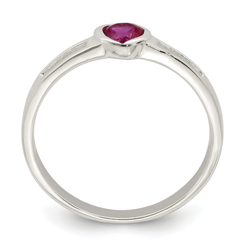 Sterling Silver Red Cz Heart Ring