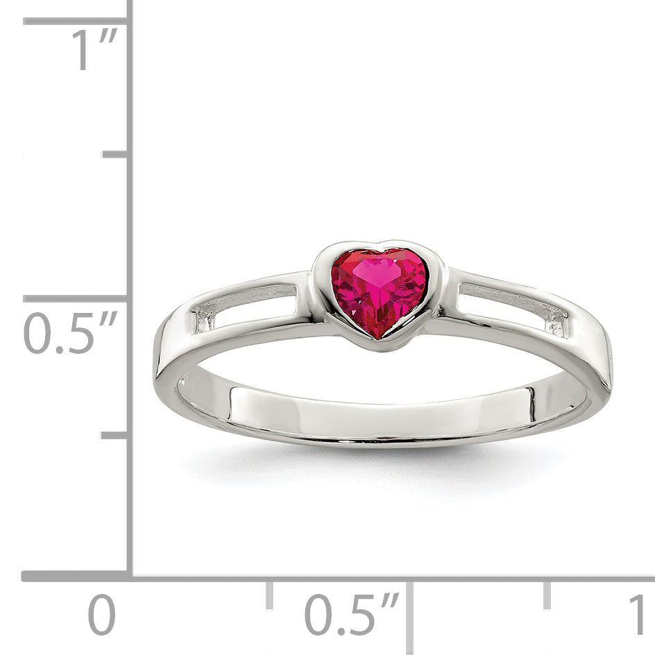 Sterling Silver Red Cz Heart Ring