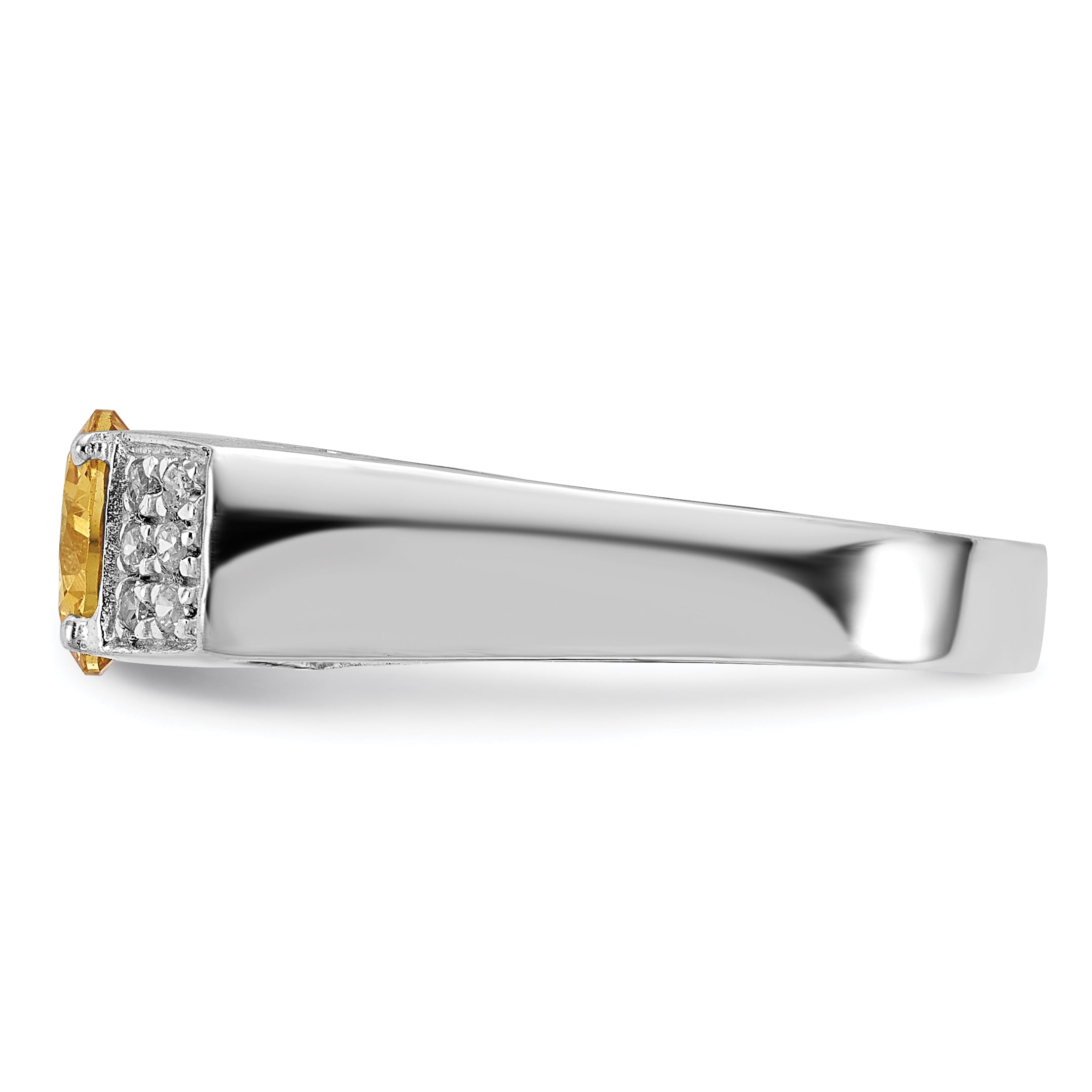 Sterling Silver Yellow Round Pav‚Äö Sides Cz Ring