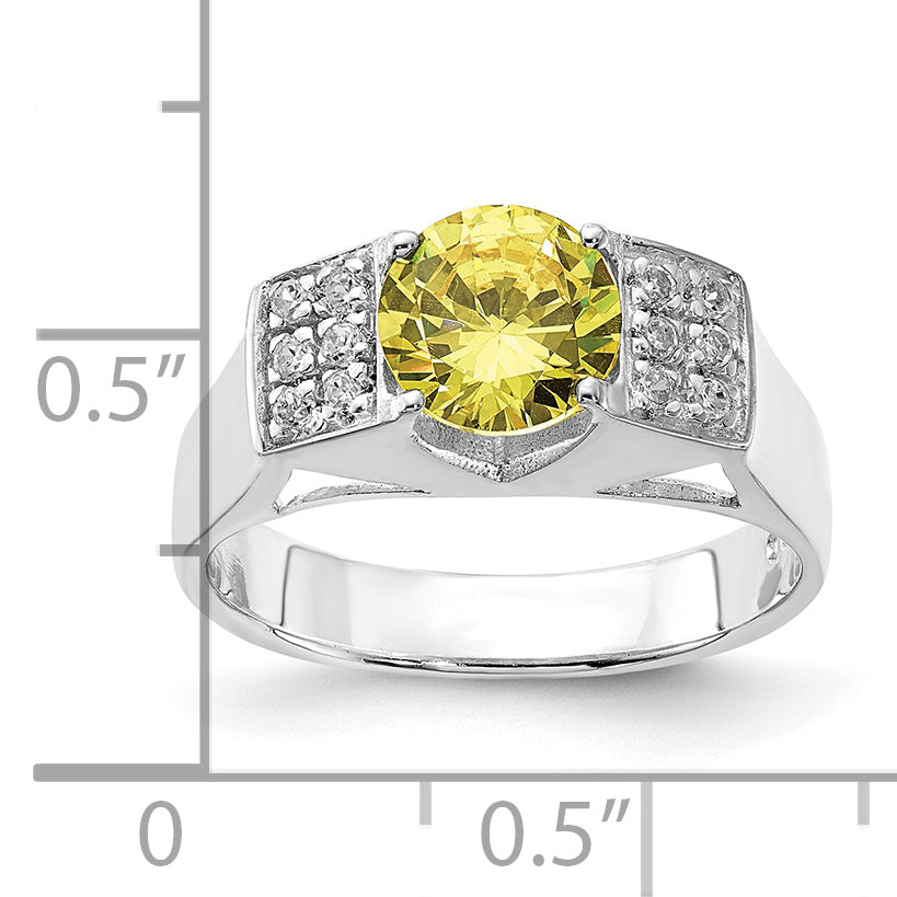Sterling Silver Yellow Round Pav‚Äö Sides Cz Ring