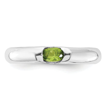 Sterling Silver Lime Green Oval Cz Half Bezel Ring