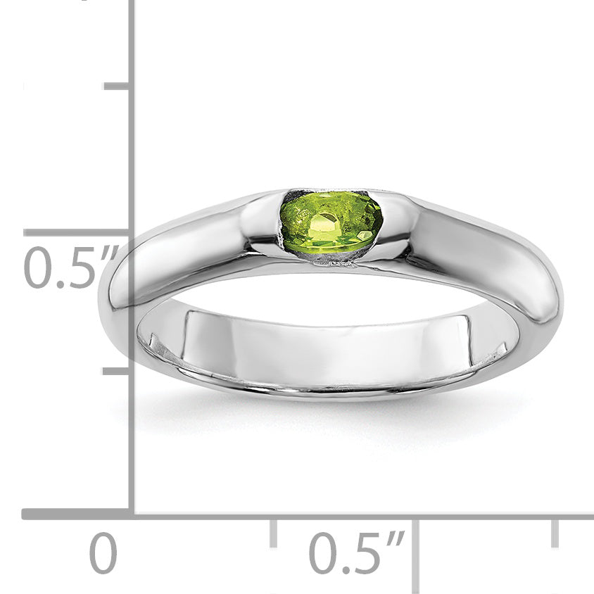 Sterling Silver Lime Green Oval Cz Half Bezel Ring