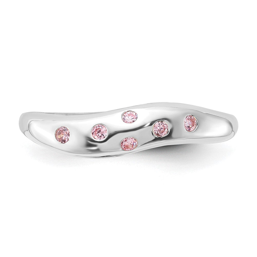 Sterling Silver Pink Cz Wavy Ring (Size 7 Only)