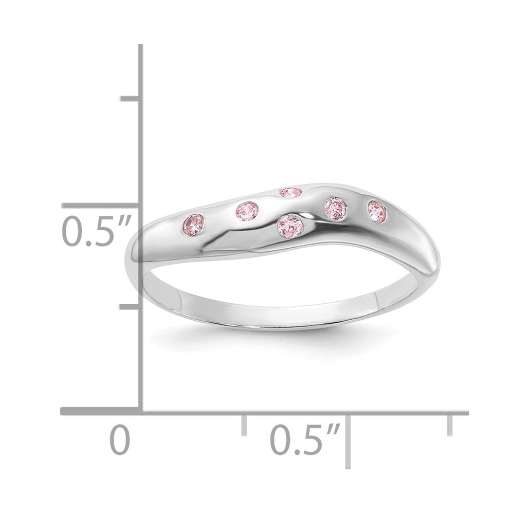 Sterling Silver Pink Cz Wavy Ring (Size 7 Only)