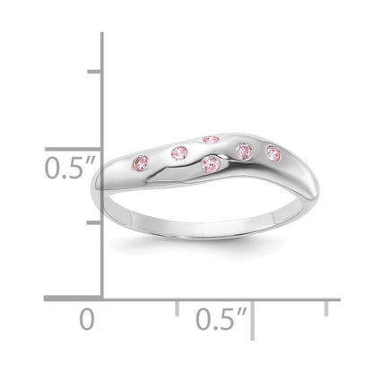 Sterling Silver Pink Cz Wavy Ring (Size 7 Only)