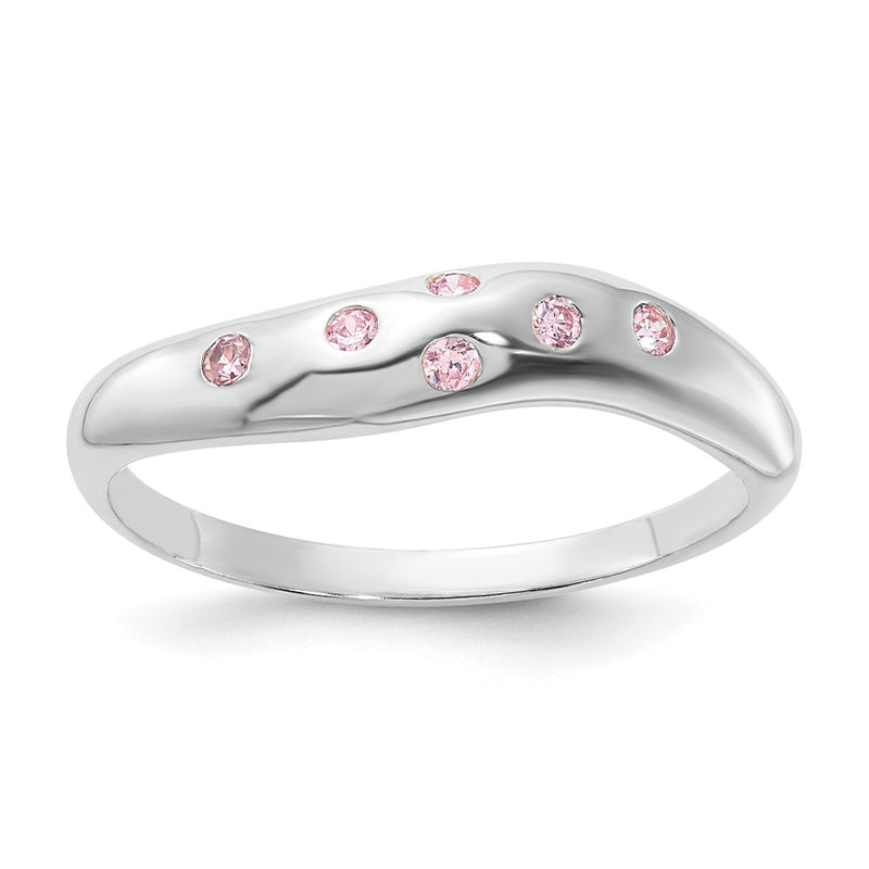 Sterling Silver Pink Cz Wavy Ring (Size 7 Only)