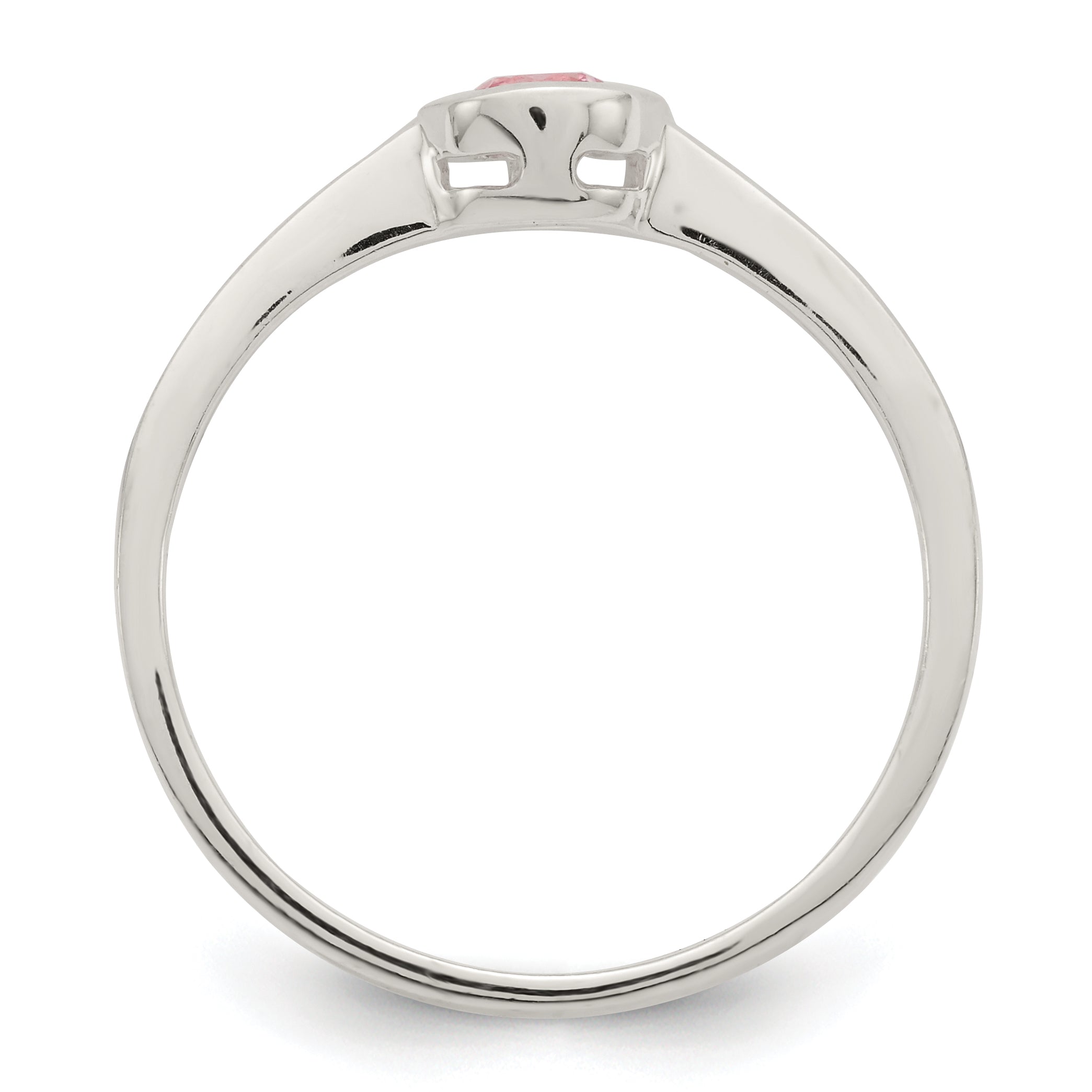 Sterling Silver Pink Round Bezel Cz Ring