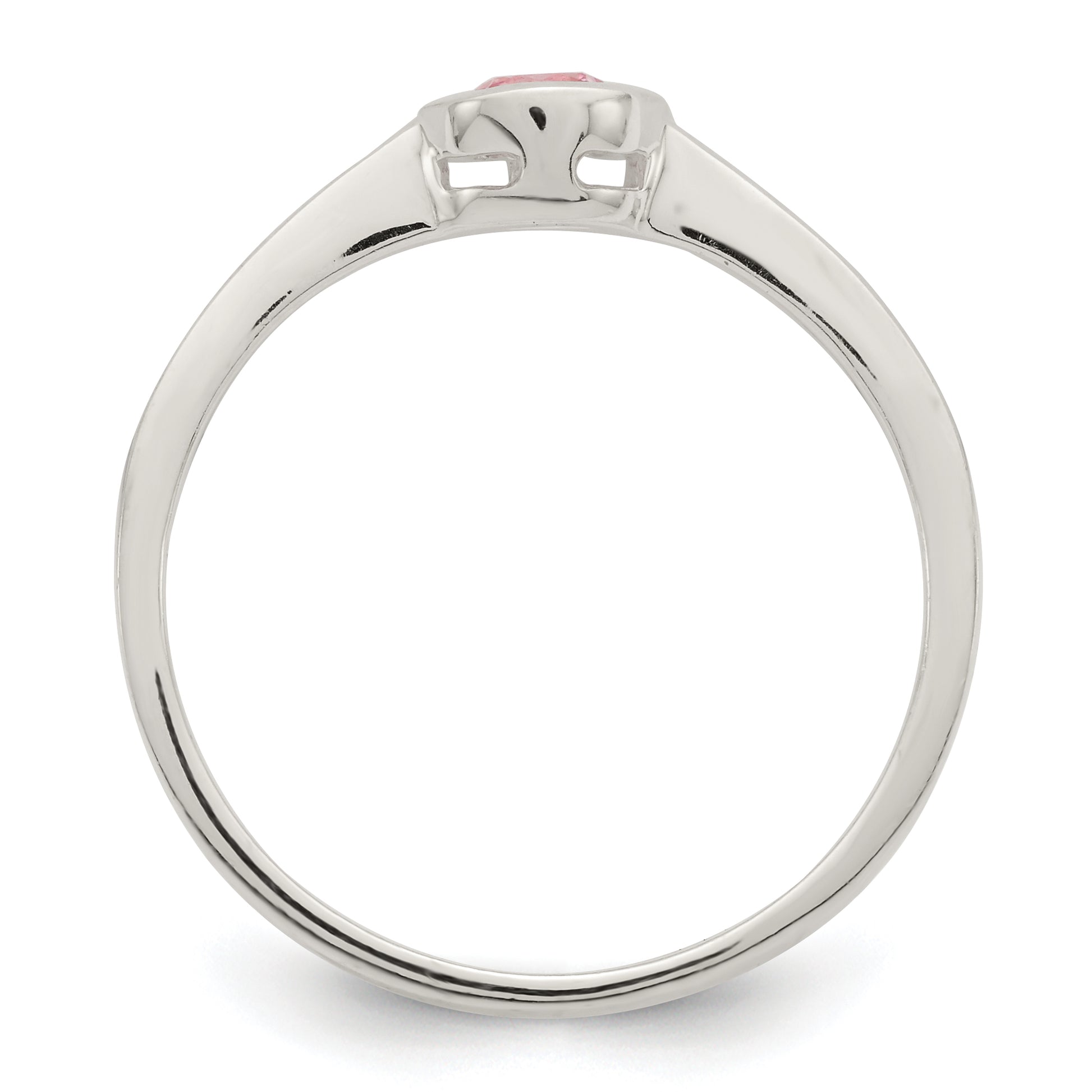 Sterling Silver Pink Round Bezel Cz Ring