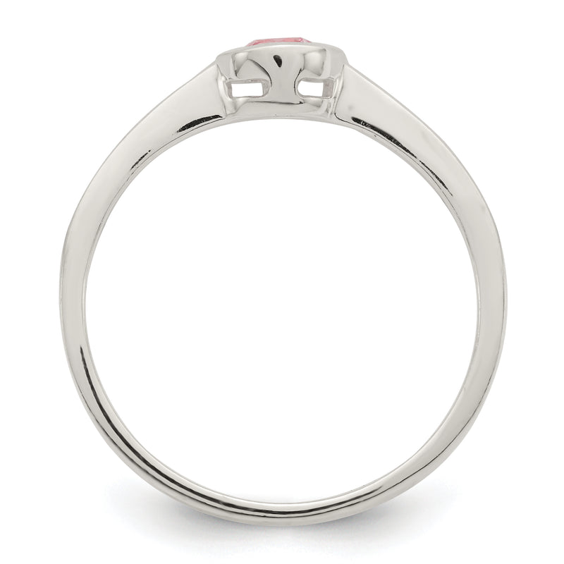 Sterling Silver Pink Round Bezel Cz Ring