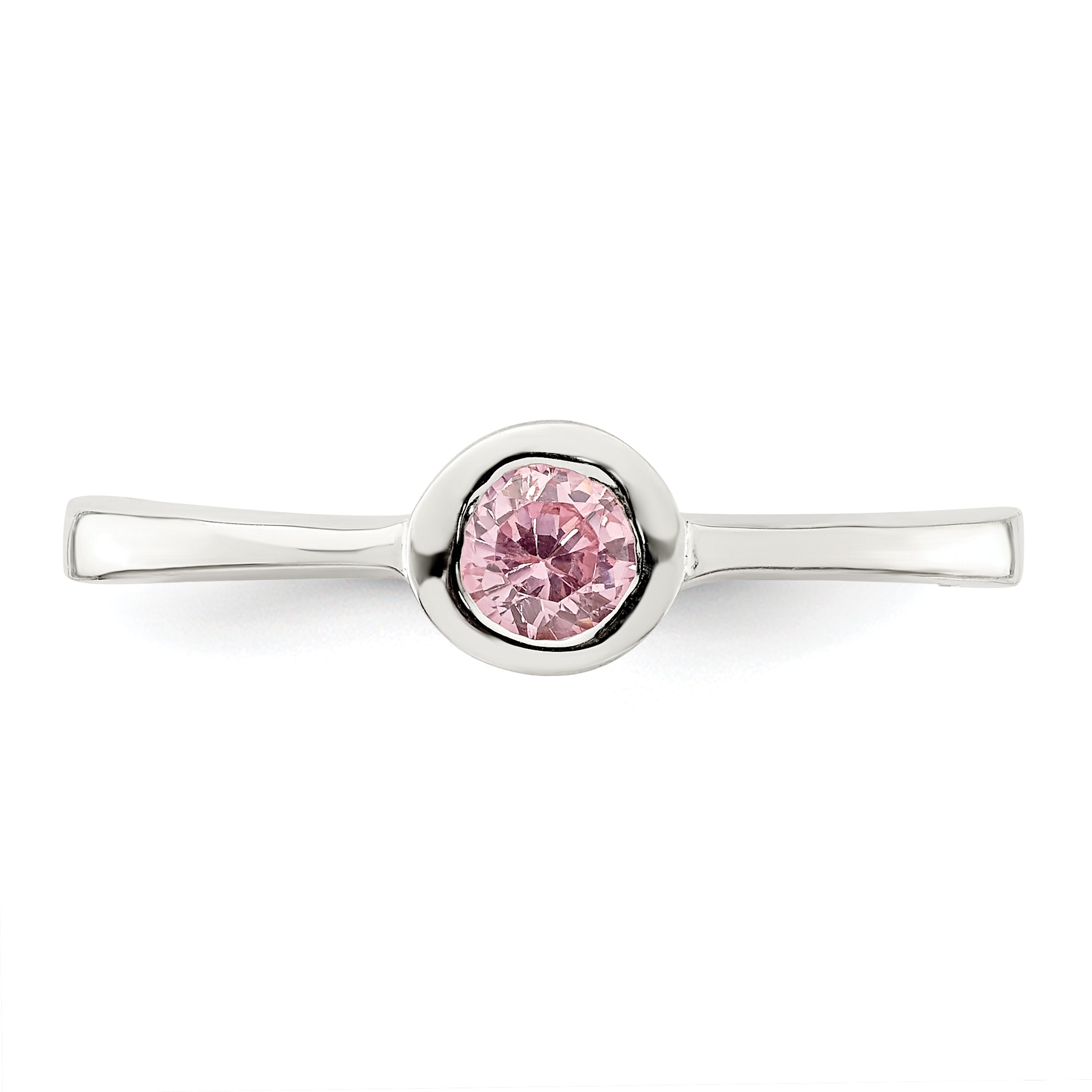Sterling Silver Pink Round Bezel Cz Ring