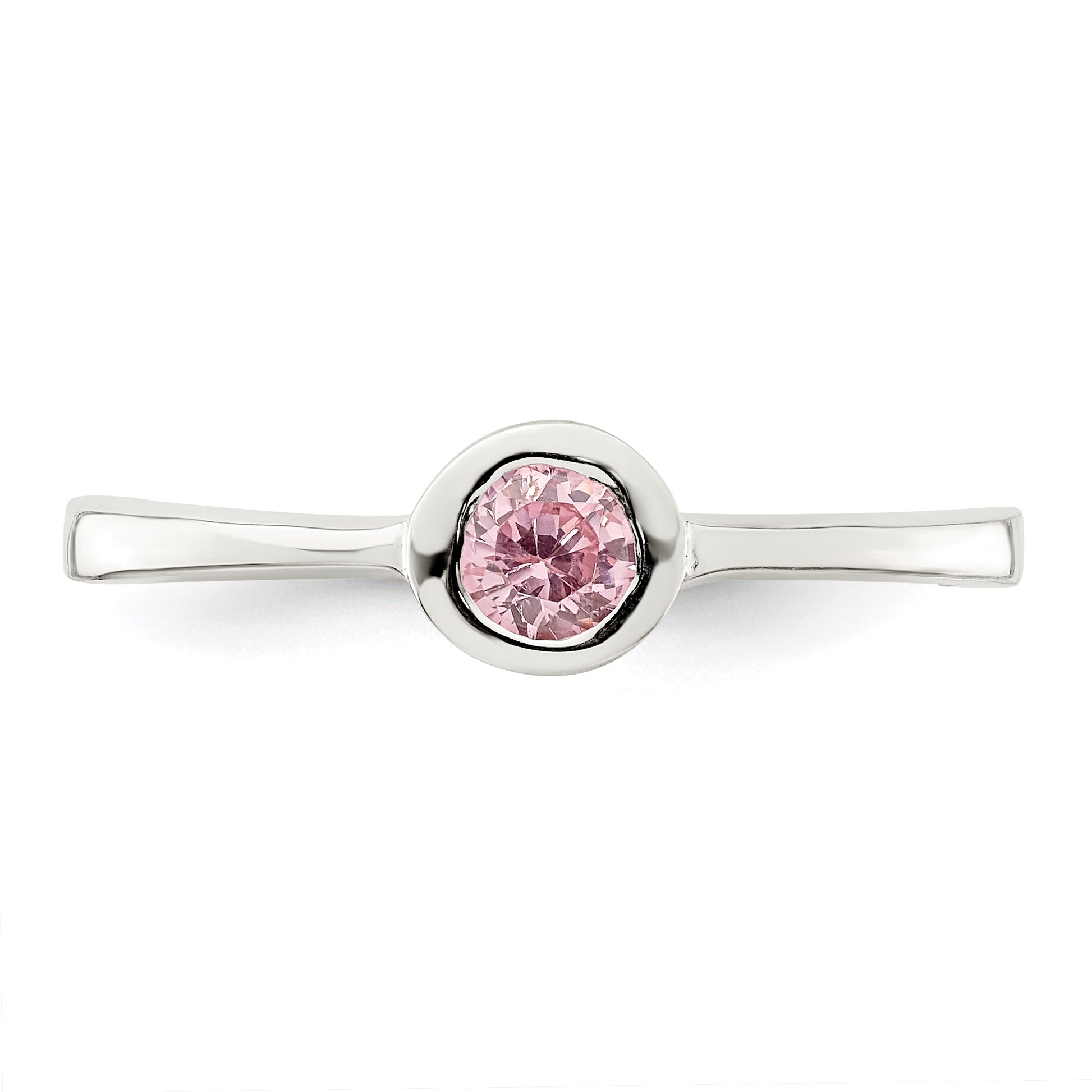 Sterling Silver Pink Round Bezel Cz Ring