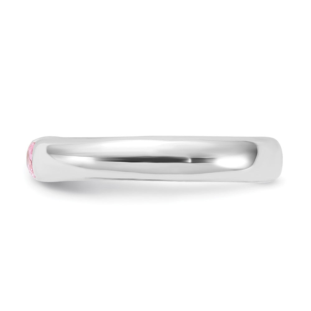 Sterling Silver Pink Oval Cz Half Bezel Ring