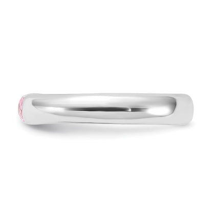 Sterling Silver Pink Oval Cz Half Bezel Ring