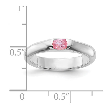 Sterling Silver Pink Oval Cz Half Bezel Ring
