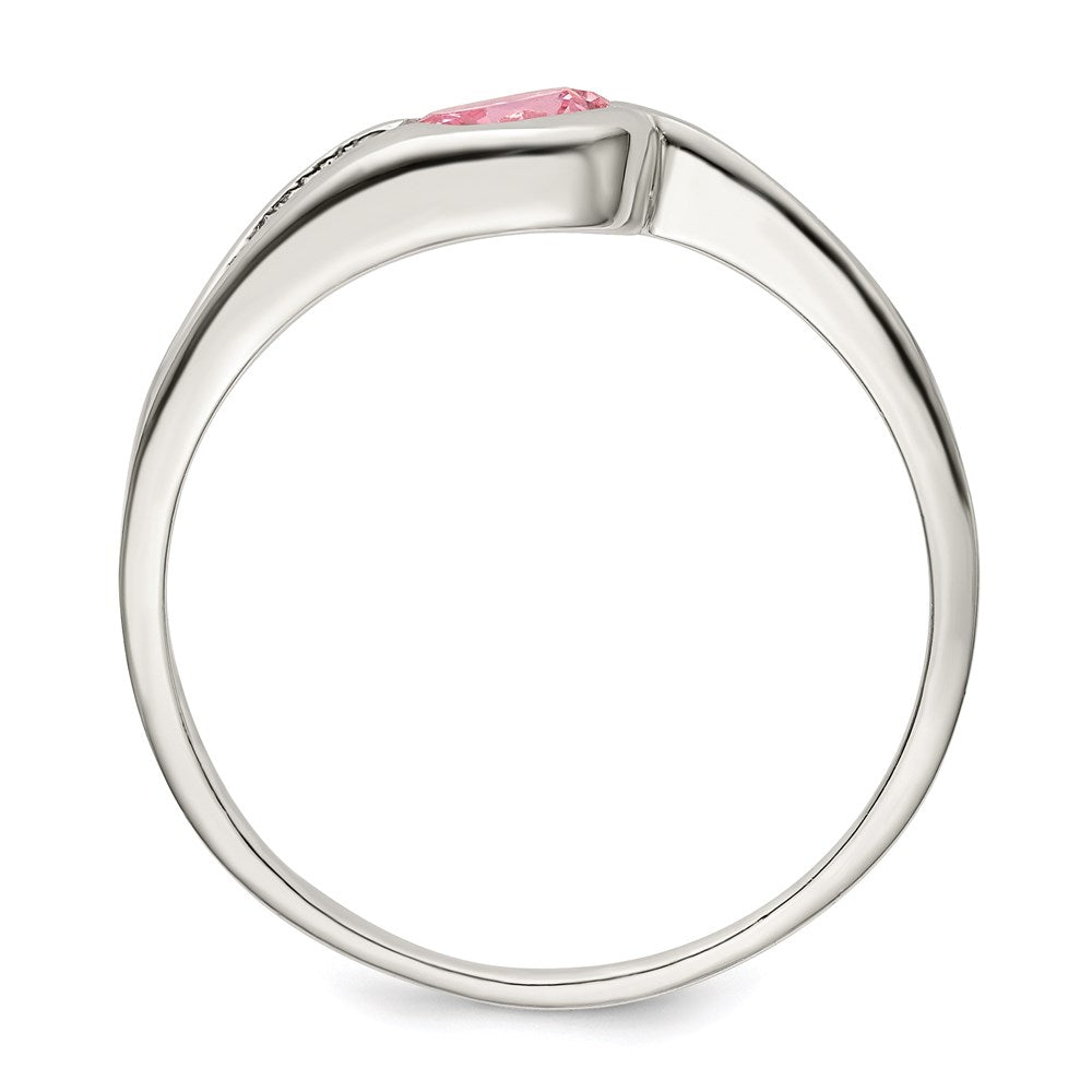 Sterling Silver Pink Round Bezel Cz Ring