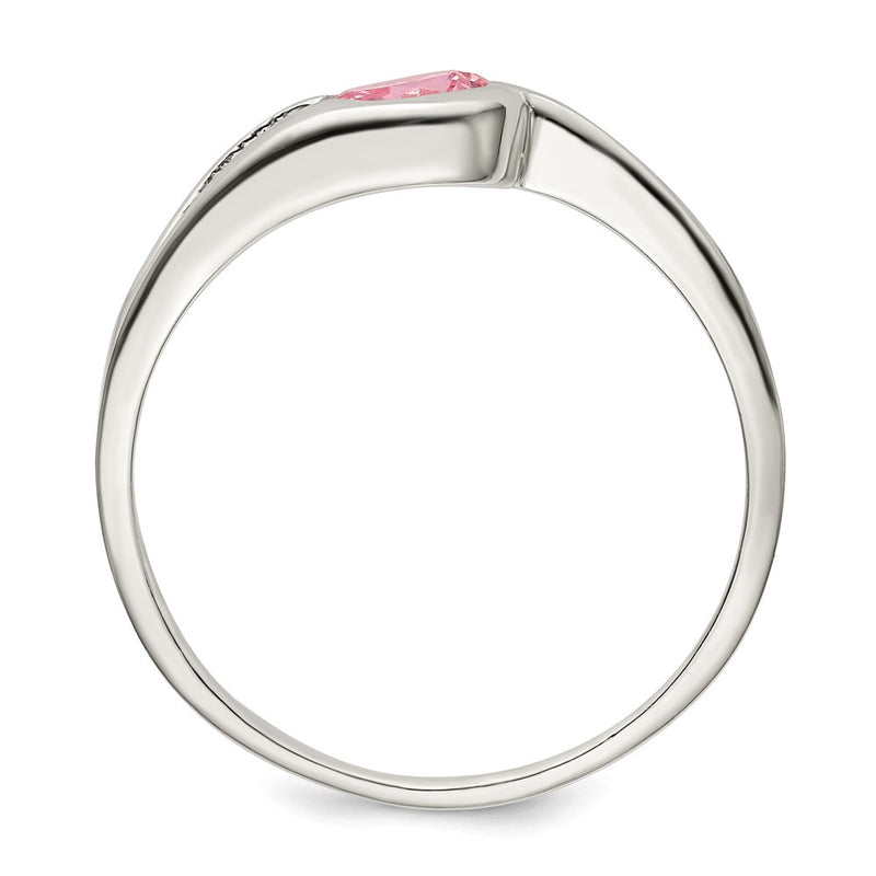 Sterling Silver Pink Round Bezel Cz Ring